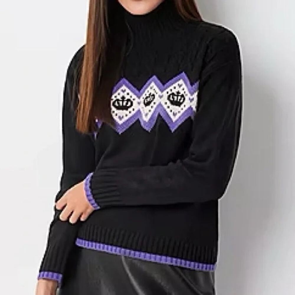 Juicy Couture Black Purple Crown Knit Sweater Size Small